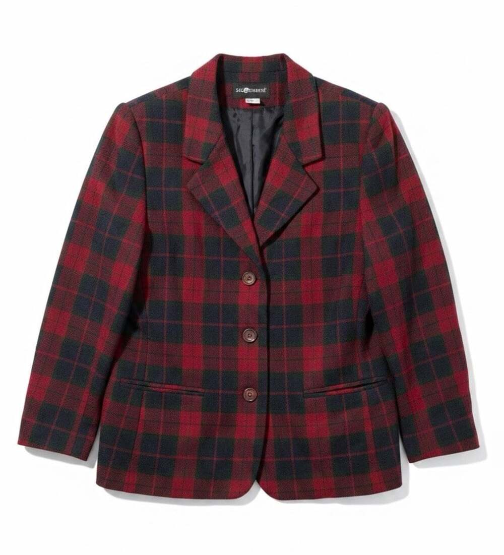 Sag Harbor Plaid Blazer Jacket Womens 16 Red Black Lined Pockets Button